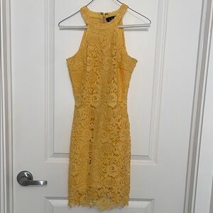 Elegant Yellow Lace Halter Dress